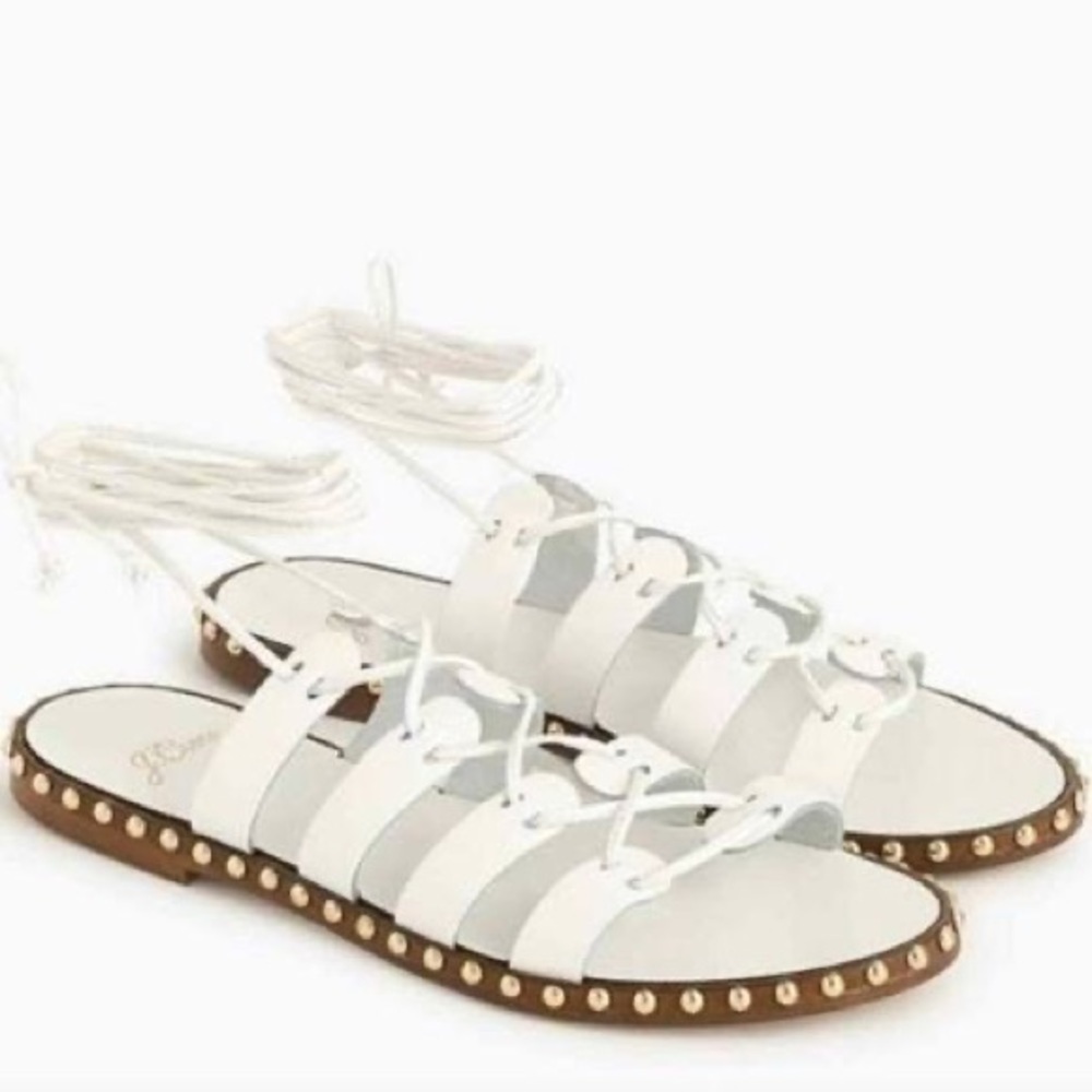 J. Crew Gold Studded White Wrap Gladiator Sandals A4966 Leather Shoes sz.7